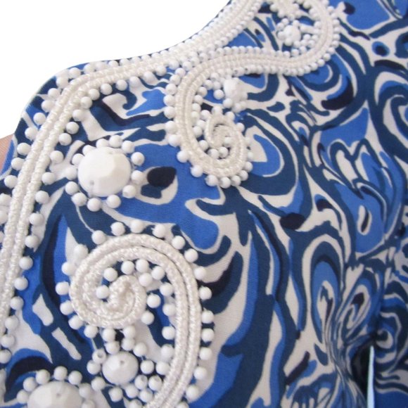 Lilly Pulitzer Julianna Embroidered Beaded Tunic Chasing Tail Blue/White Dress S - Picture 4 of 9